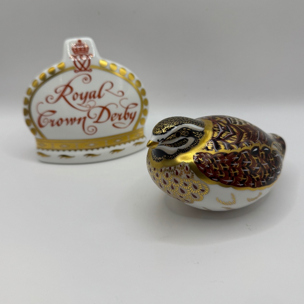 Royal Crown Derby Dappled Quail bone china paperweight figurine. EUC.